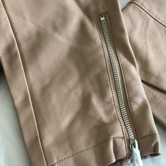 City Chic Faux Leather Crop Biker Jacket Taupe Plus Size - Picture 10 of 13